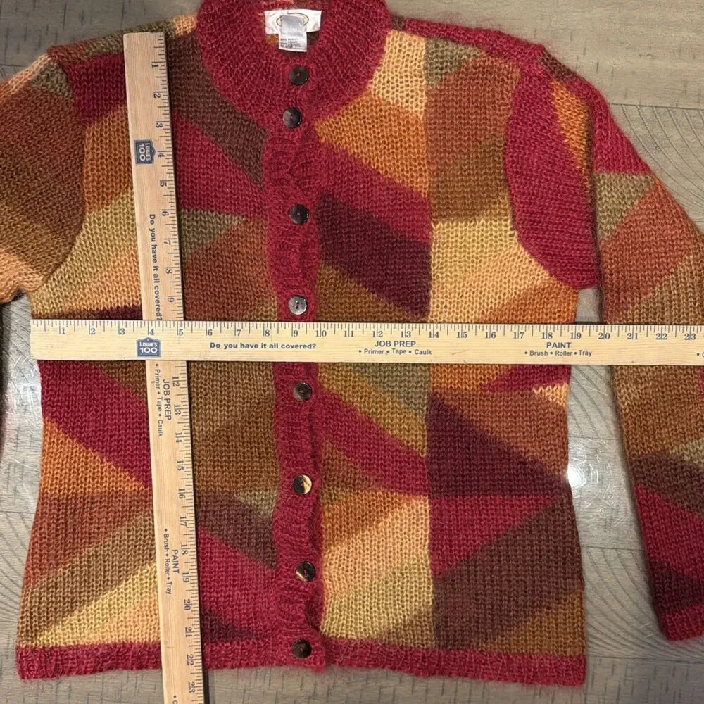 Talbots Mohair Sweater Grannycore Cardigan Womens Medium Red Grandma Fluffy
